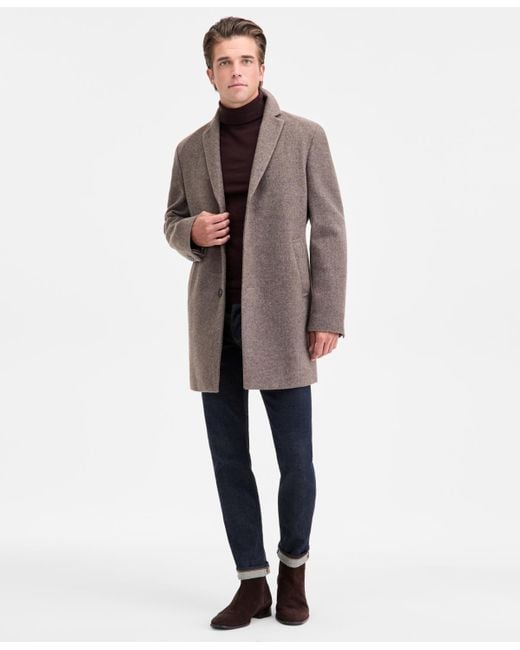 Calvin Klein Brown Slim-fit Wool Blend Overcoat for men
