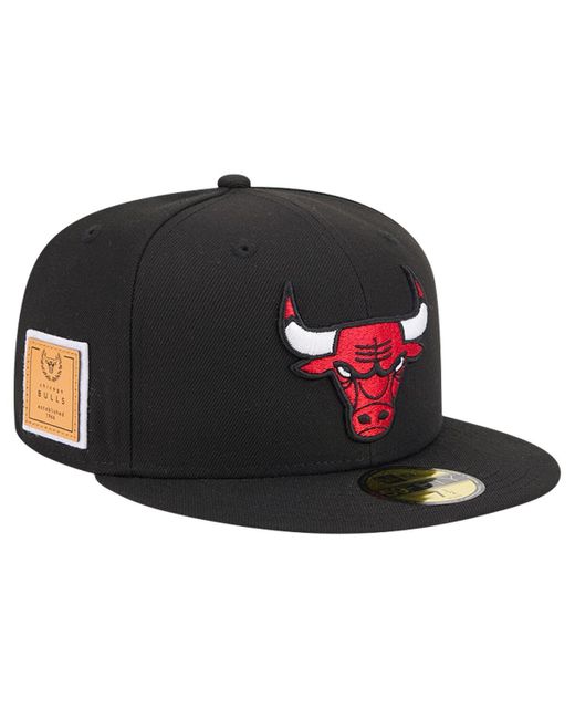 KTZ Black Chicago Bulls Court Sport Leather Applique 59fifty Fitted Hat for men