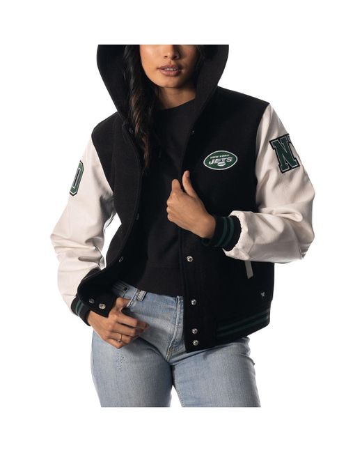 The Wild Collective Black New York Jets Sailor Full-snap Hooded Varsity Jacket