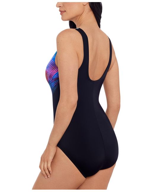 Swim Solutions Blue Printed High-neck One-piece Swimsuit