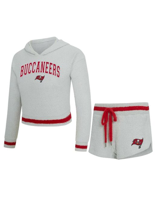 Concepts Sport White 2-piece Gray Tampa Bay Buccaneers Whitley Long Sleeve Hoodie Top And Shorts Set
