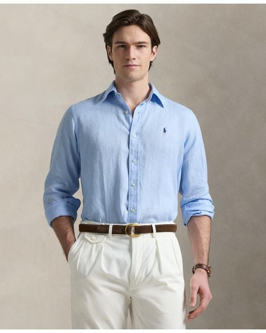 Polo Ralph Lauren Classic Fit Linen Shirt in Blue for Men | Lyst