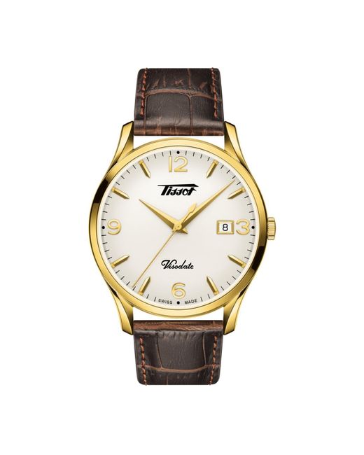 Tissot Swiss Heritage Visodate Brown Leather Strap Watch 40mm in