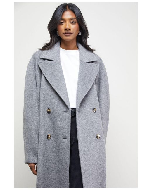 Warehouse Oversized Pleat Back Detail Maxi Coat in Gray | Lyst