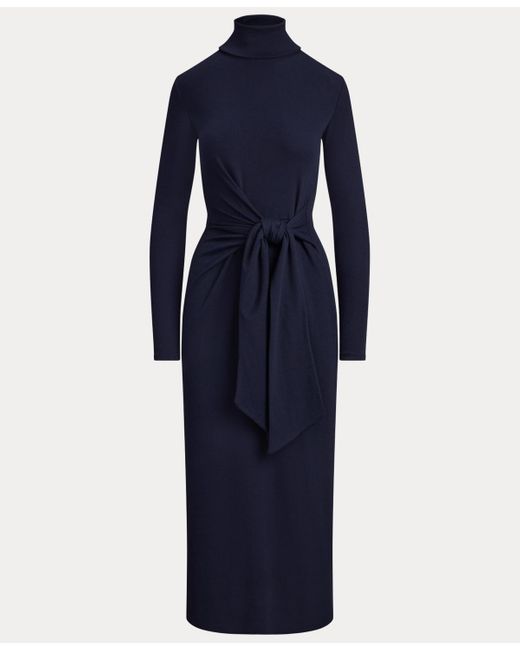 Ralph Lauren Blue Tie-front Turtle Neck Dress