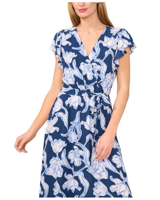 Cece Blue Wrap-front Short-sleeve Maxi Dress