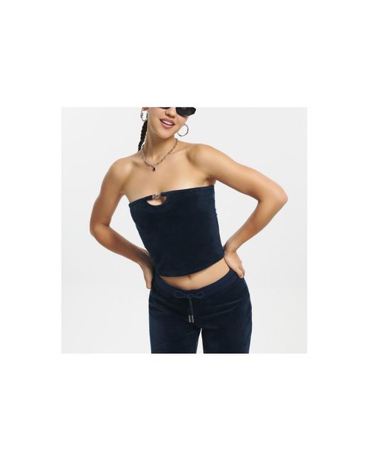 Juicy Couture Blue Solid Long Tube Top With Hardware