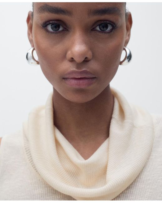 Mango White Draped Neck Knitted Top