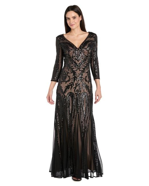 R & M Richards Petite Beaded V-neck Dress in Black | Lyst