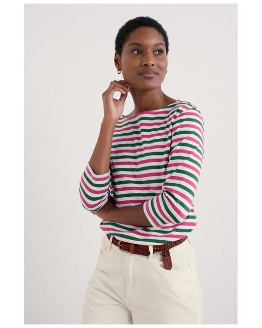 Seasalt Cornwall White Sailor Quarter Sleeve Top