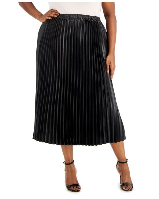 Anne Klein Plus Size Satin Pull-on Pleated Skirt in Black | Lyst