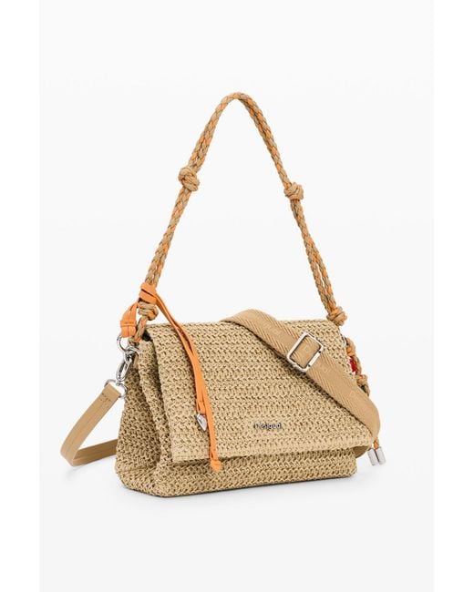 Desigual Metallic Medium Raffia Bag