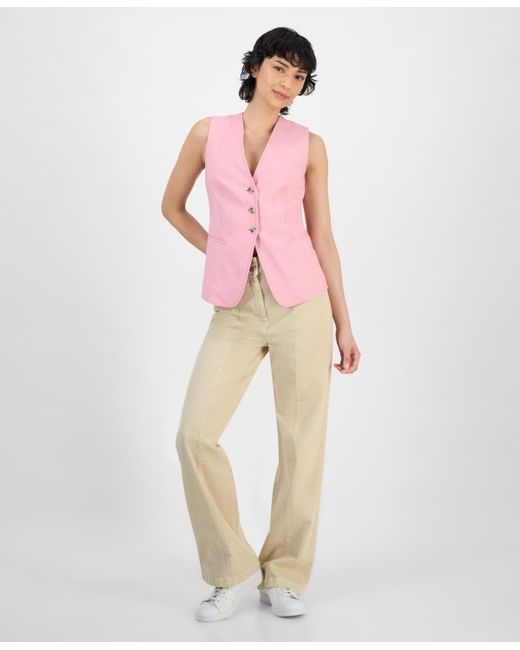 Boss Pink V-neck Sleeveless Button-front Vest