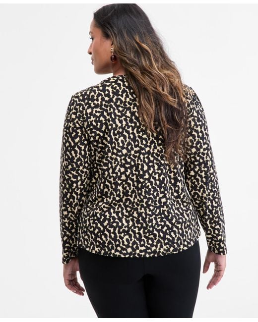 INC International Concepts Black Plus Size Printed V-neck Blouse