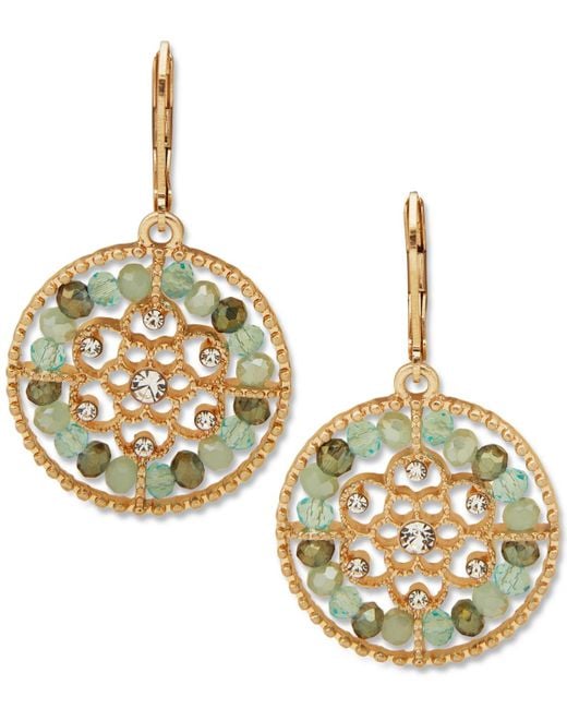 Lonna & Lilly Metallic Gold-tone Pave & Bead Flower Round Drop Earrings