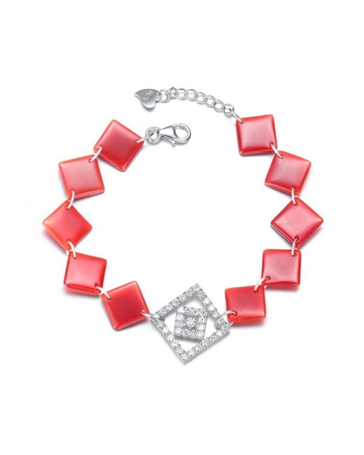 Genevive Jewelry Red Sterling Silver White Gold Plated