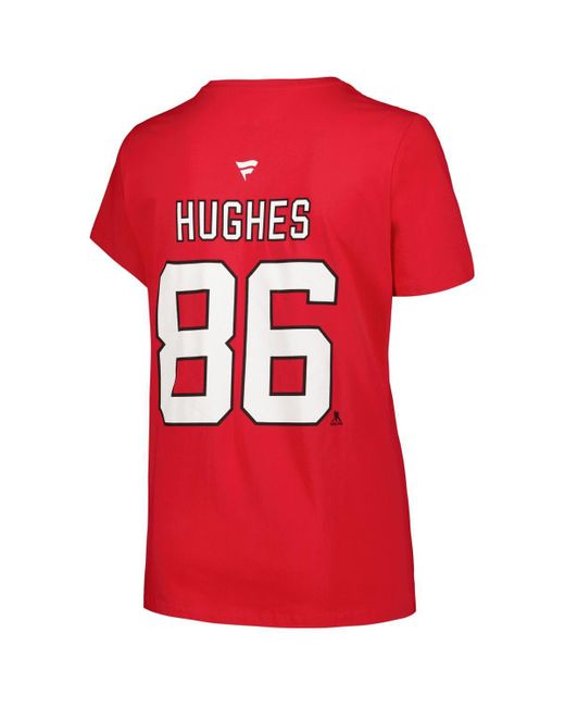 Fanatics Red Branded Jack Hughes New Jersey Devils Plus Size Name Number T-shirt