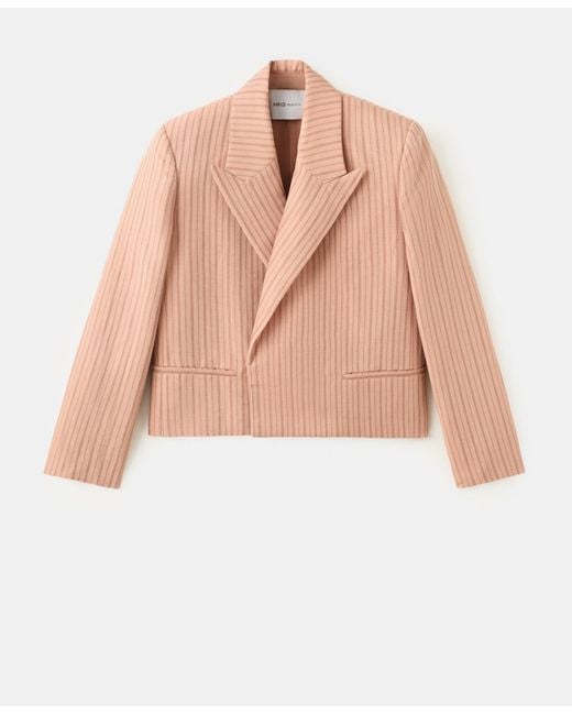 Mango Pink Selection Cropped Striped Linen Blazer