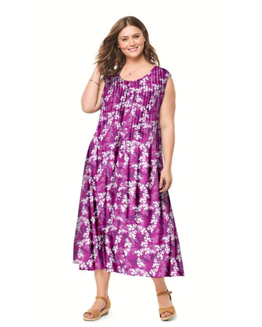 Woman Within Purple Plus Size Within Pintucked Sleeveless Dress
