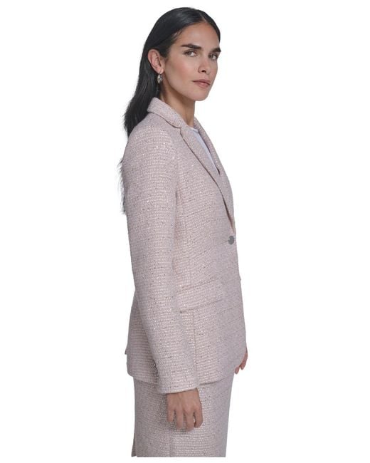 Calvin Klein Purple Petite One-button Tweed Jacket