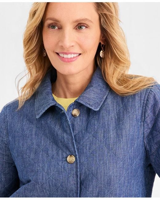 Style & Co. Blue Cotton Quilted Button-front Jacket