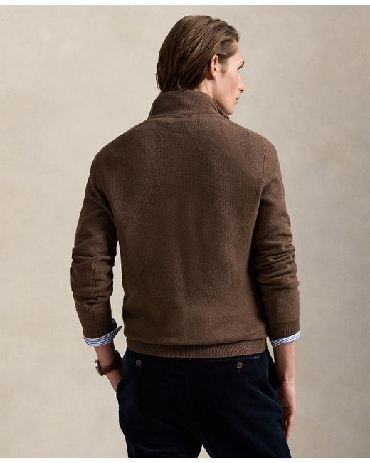 Polo Ralph Lauren Brown Mesh-knit Cotton Quarter-zip Sweater for men