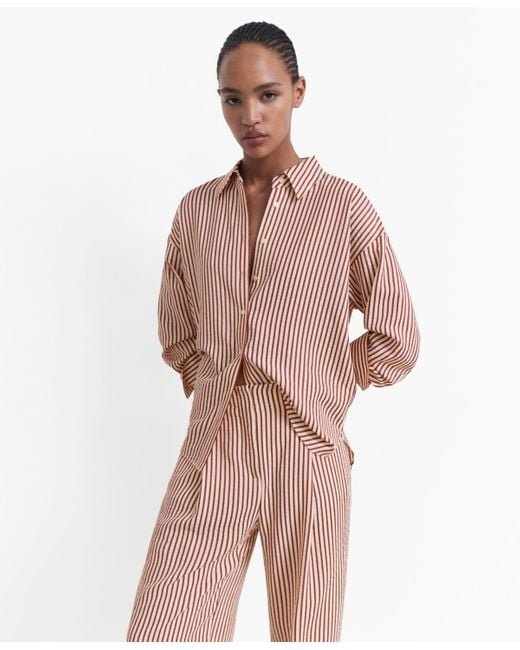 Mango Pink Pleated Striped Pants