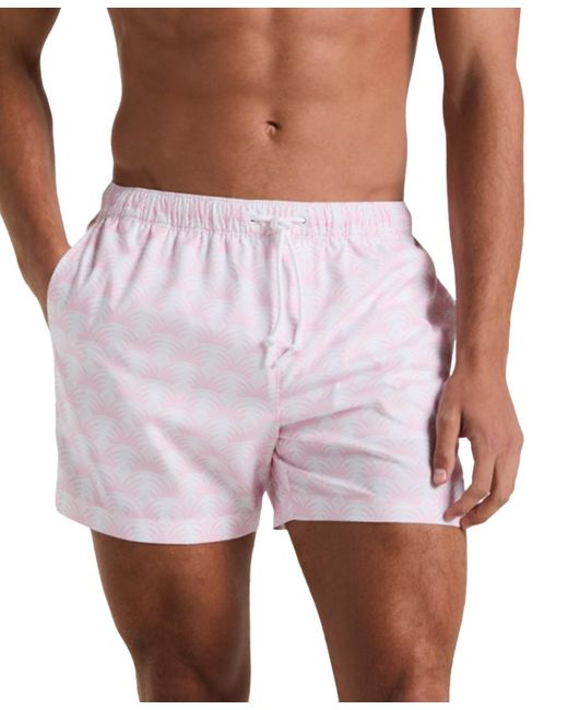 Original Penguin Pink Slim Fit Geo Palm Print Drawstring 5" Swim Trunks for men