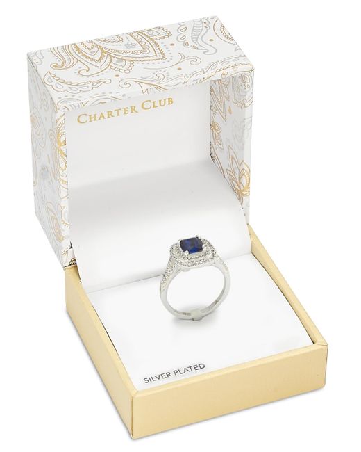 Charter Club Metallic Tone Pave & Color Crystal Square Halo Ring