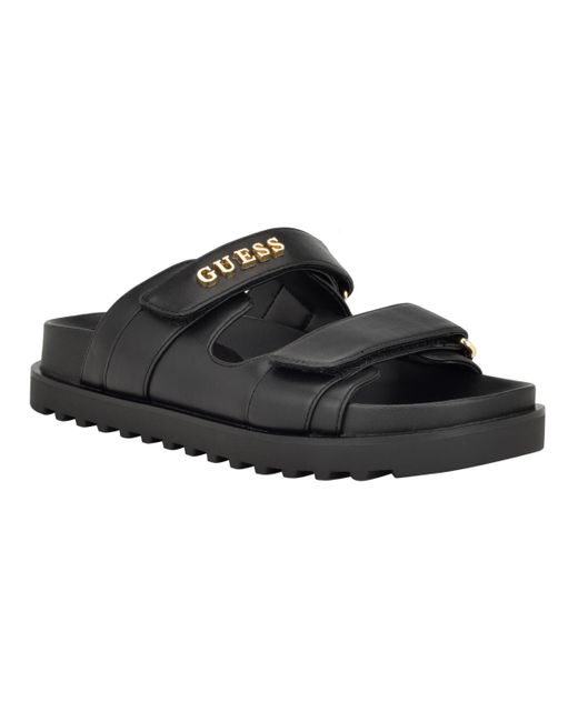 Guess Fabulon Two Strap Fabric Slide-on Sandals in Black | Lyst