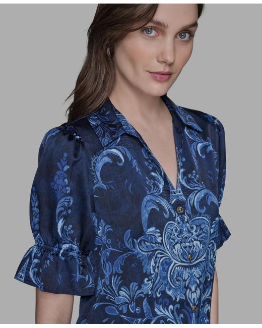 Karl Lagerfeld Blue Karl Algerfeld Paris Printed Button Front Shirt P Xs Xl