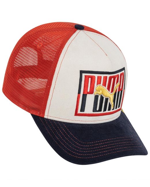 PUMA Red Colorblock Snapback Trucker Cap for men