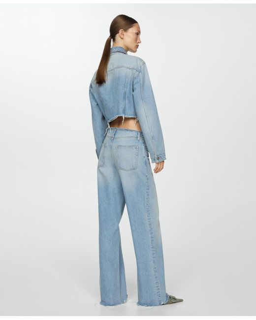 Mango Blue Frayed Ends Detail Wideleg Jeans