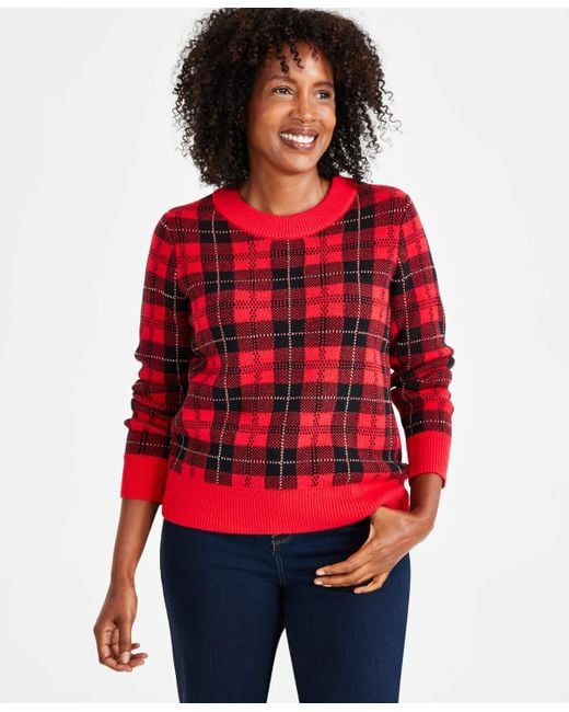 Style & Co. Red Petite Plaid Whimsy Sweater