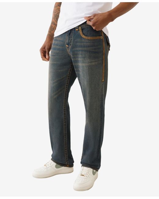 True Religion Gray Ricky Super Flatlock Flap Straight Jeans for men