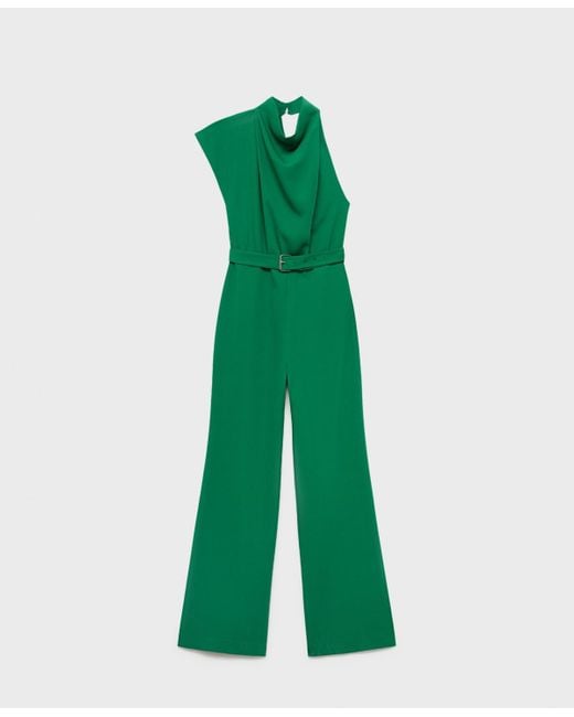 Mango Green Belted Asymmetrical Long Jumpsuit