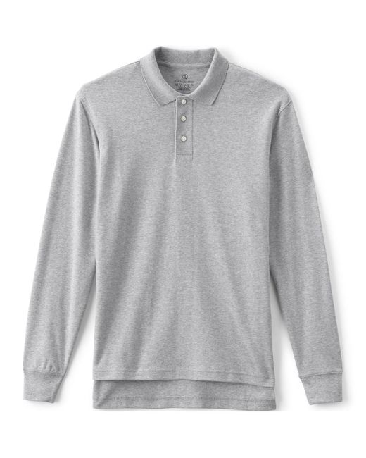 Lands' End Gray School Uniform Long Sleeve Interlock Polo Shirt for men