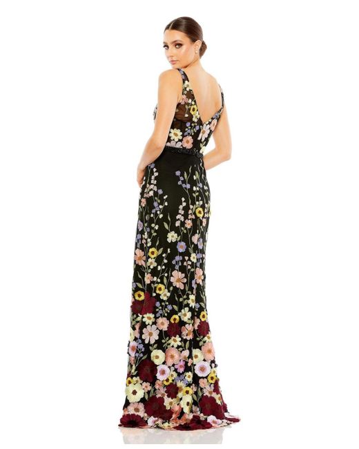 Mac Duggal Metallic Embroidered Tulle Sleeveless V Neck Gown