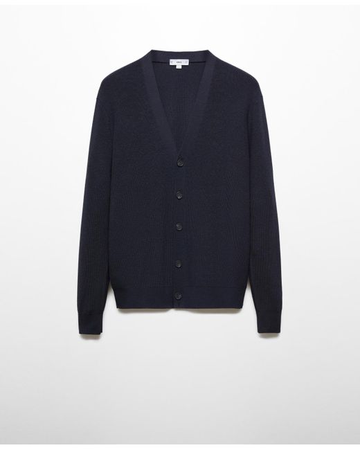 Mango Blue Buttoned Ribbed Cardigan for men