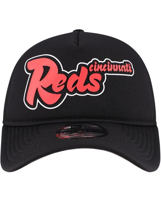 KTZ Black Cincinnati Reds Retro Bold A-frame Trucker 9forty Adjustable Hat for men