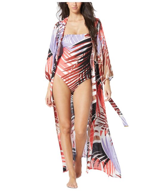 Vince Camuto Red Printed Button-front Cover-up Caftan