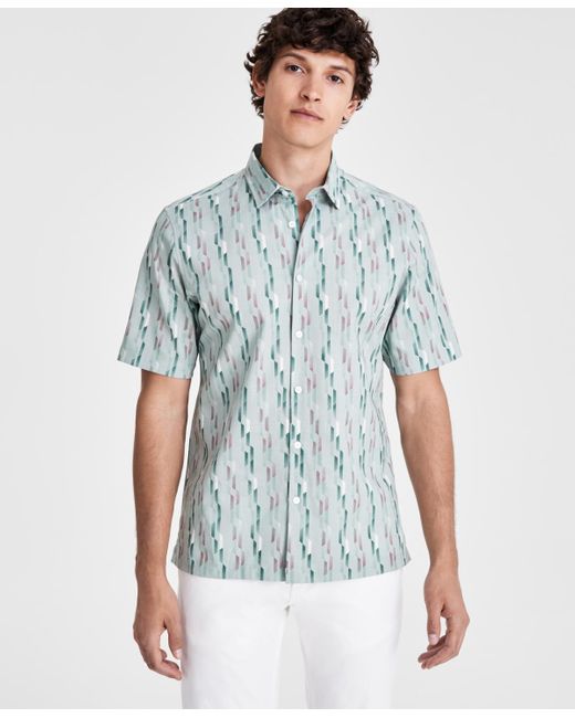 Alfani Blue Nightfall Regular-fit Geo-print Button-down Shirt for men