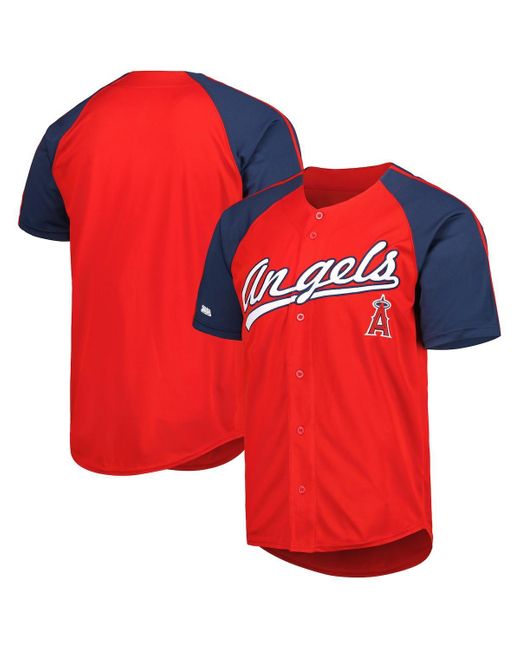 Stitches Red Los Angeles Angels Button-down Raglan Fashion Jersey for men