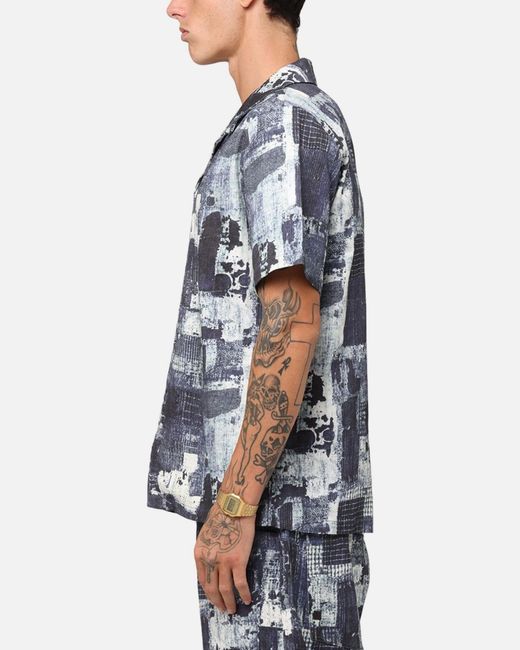 Xxiii Blue Printed Denim Patch Button Up Shirt for men