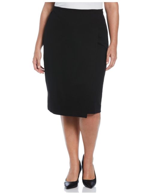 Rafaella Black Plus Size Ponte Asymmetrical Wrap Skirt