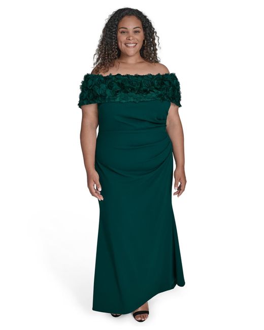 Eliza J Green Plus Size Rosette-trim Off-the-shoulder Evening Gown
