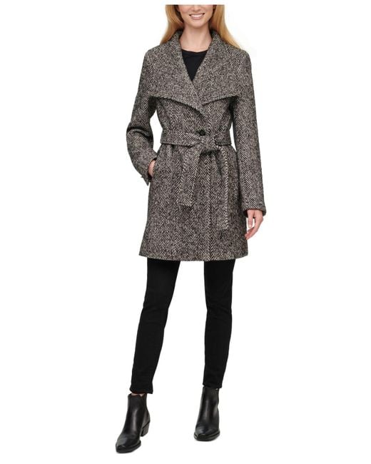 Calvin Klein Wool Petite Asymmetrical Belted Wrap Coat, Created For ...