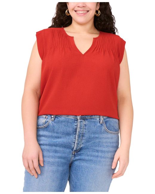Vince Camuto Red Plus Size Pleated-front V-neck Sleeveless Blouse
