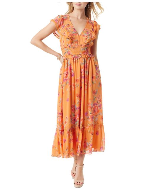 Jessica Simpson Orange Phillipa Floral-print Ruffled Maxi Dress