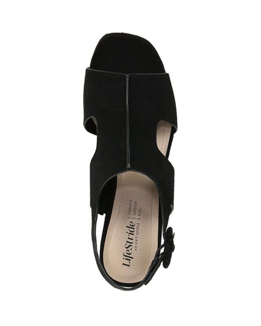 LifeStride Black Audra Open Square Toe Block Heel Platform Sandals